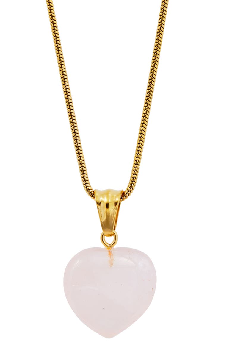 SAVVY CIE JEWELS Pink Quartz Heart Pendant Necklace, Main, color, Yellow
