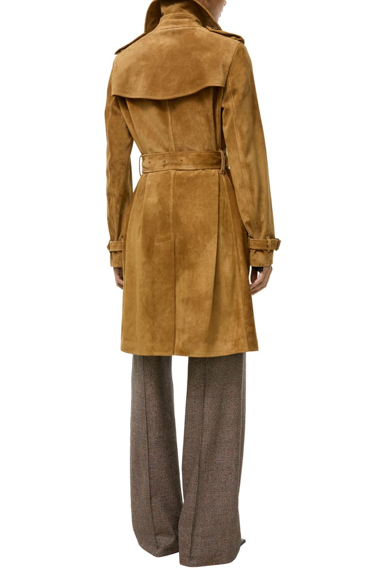 Burberry Kensington Suede Trench Coat, Alternate, color, Tan
