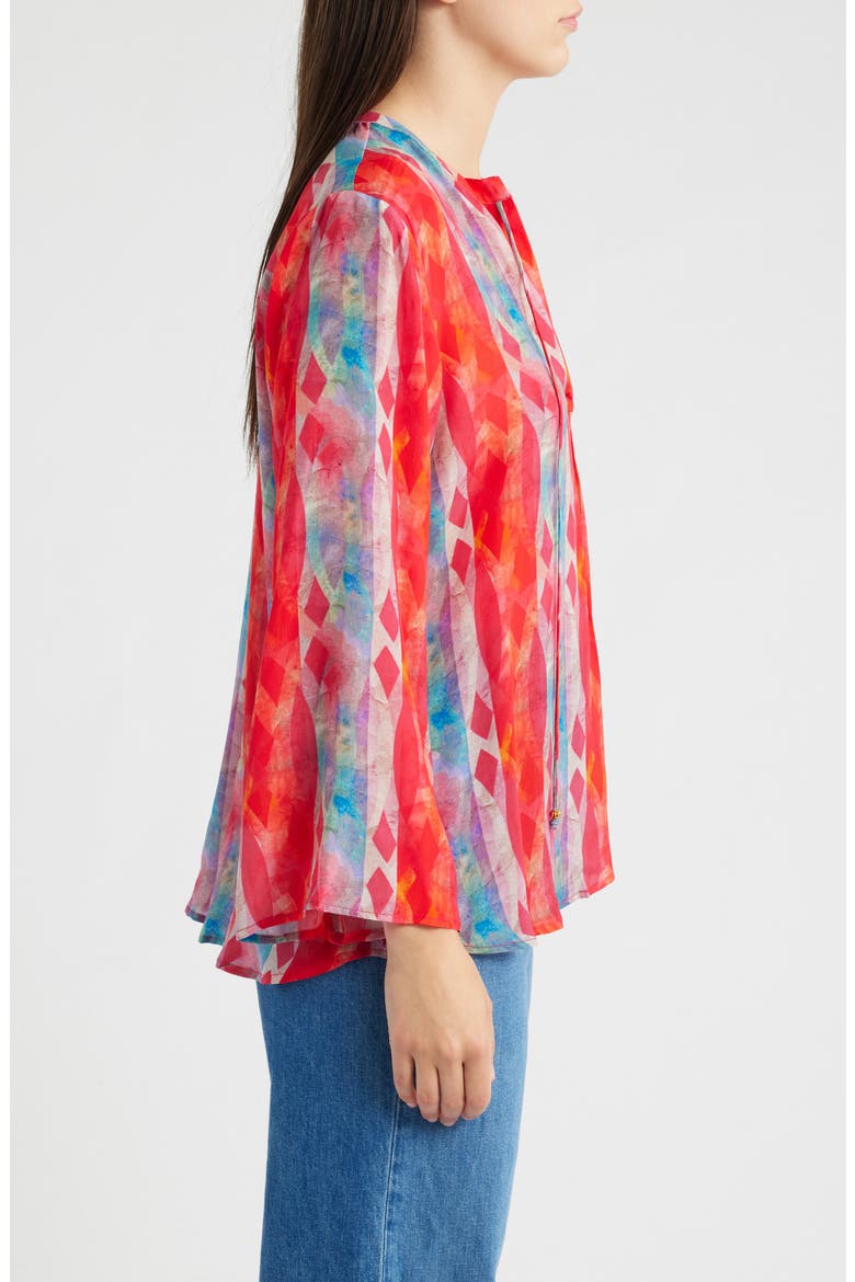 Print Split Neck Bell Sleeve Top, Alternate, color, RED MULTI