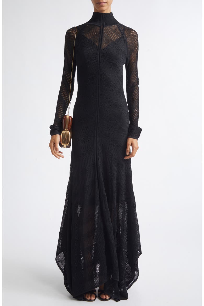 Valiant Long Sleeve Chevron Pointelle Sweater Dress, Main, color, BLACK