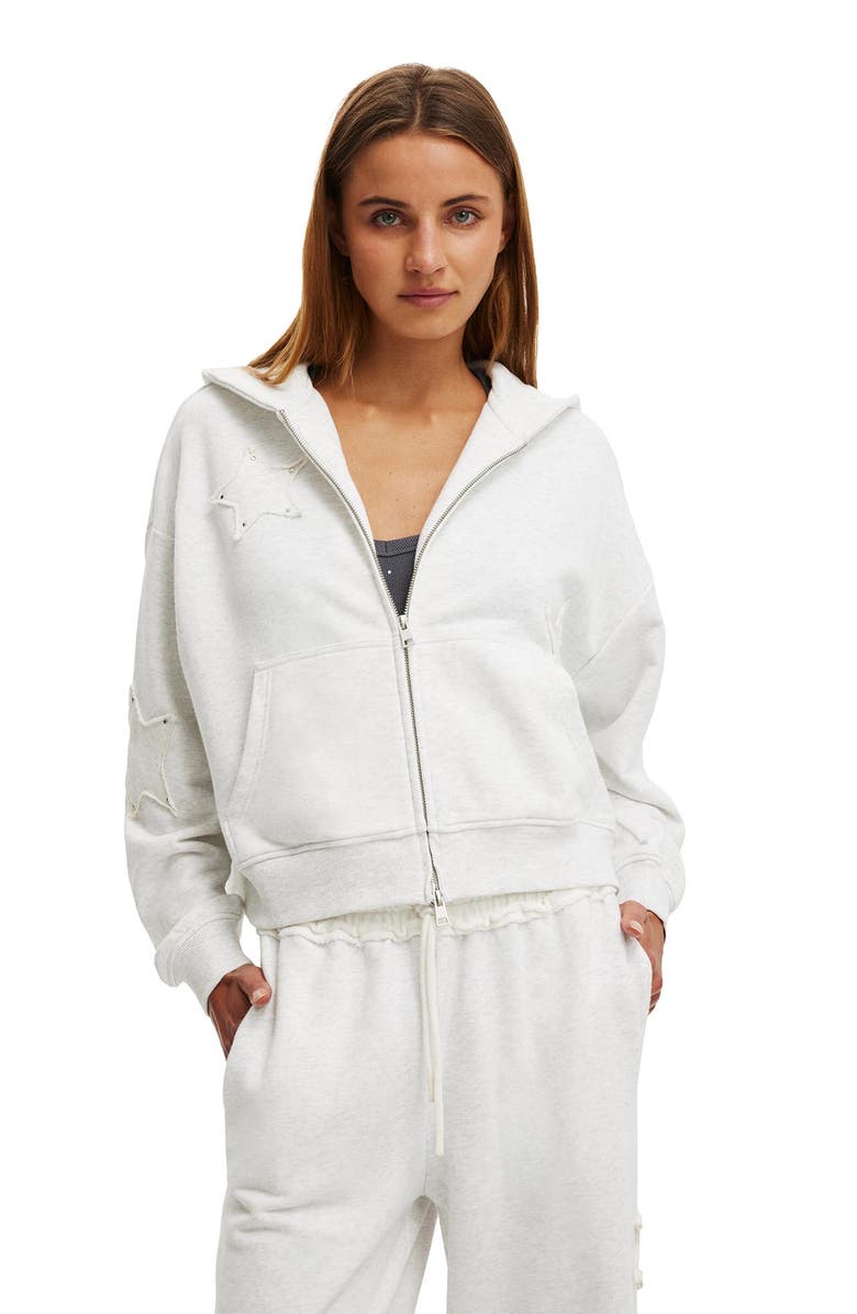 Cotton On Women
s Oversized Zip Through Hoodie, Main, color, Cloud Marle Stars