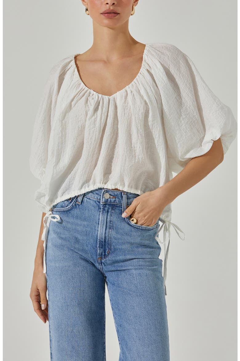 Puff Sleeve Side Tie Top, Alternate, color, WHITE