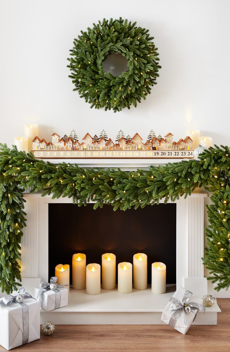 Balsam Hill Natural Lit Wooden Christmas Village Advent Calendar, Alternate, color, Natural