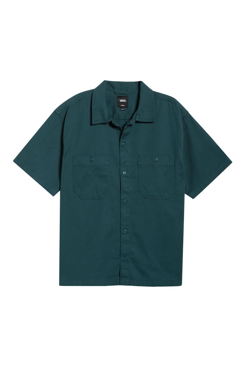 Larkspur Short Sleeve Cotton Button-Up Work Shirt, Alternate, color, MYSTIC MOSS