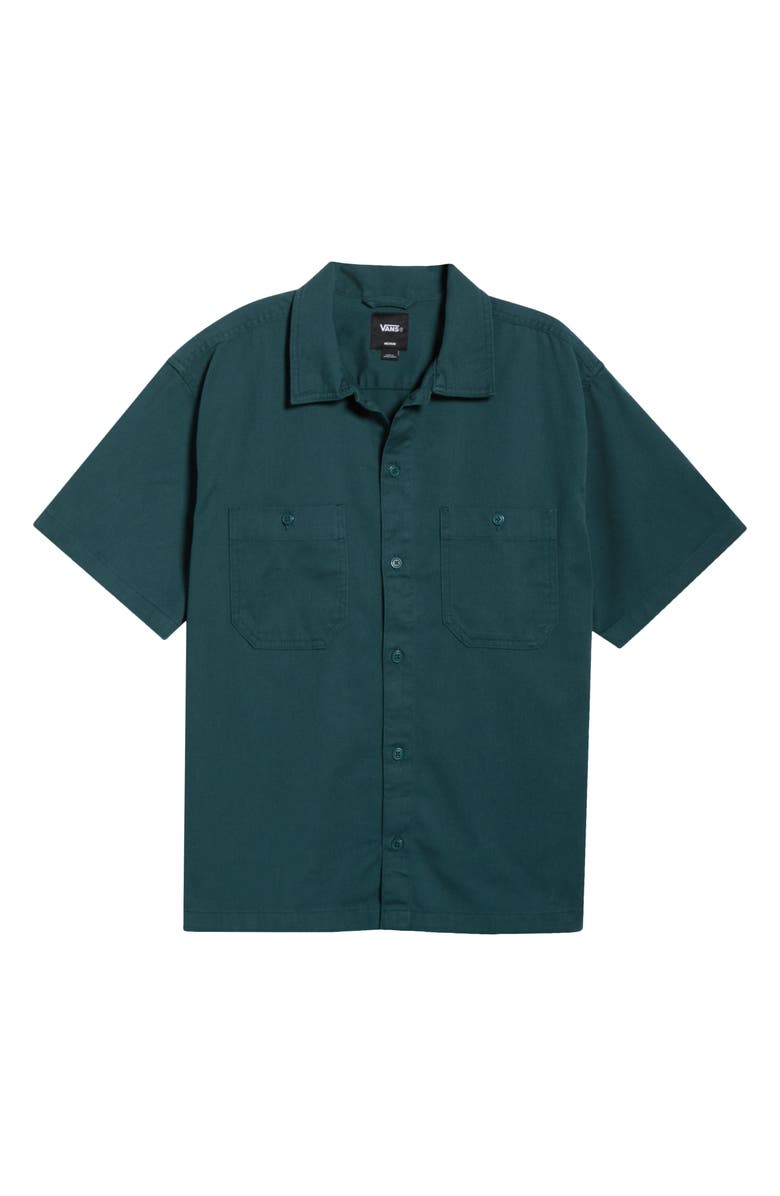 Vans Larkspur Short Sleeve Cotton Button-Up Work Shirt, Main, color, Mystic Moss
