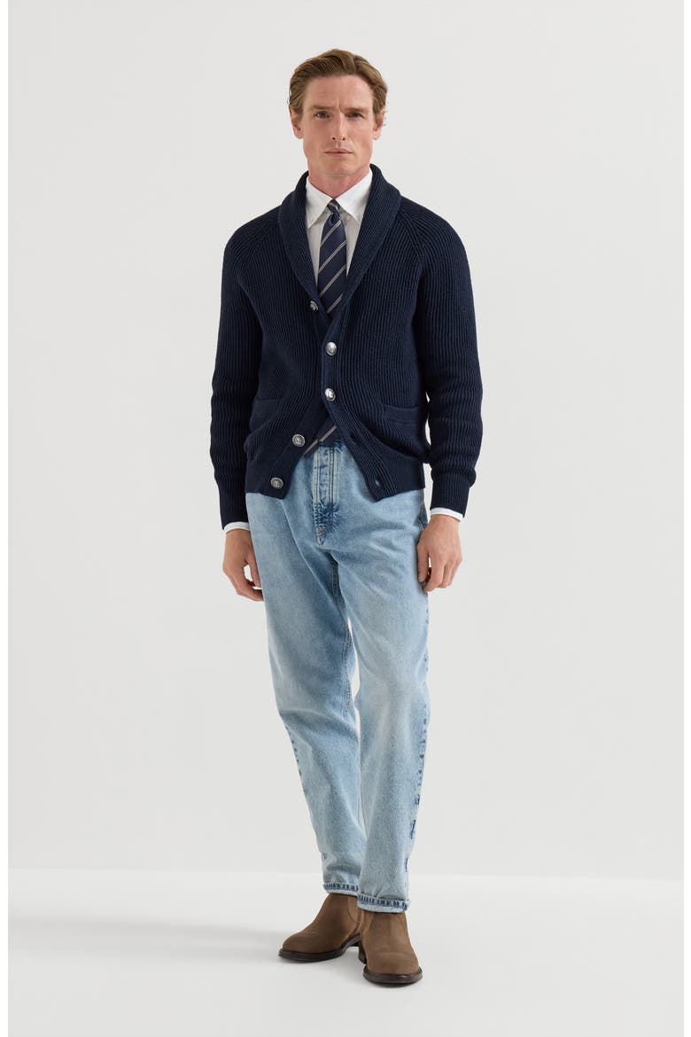 Malfilé cotton English rib cardigan with raglan sleeves, Alternate, color, Navy Blue