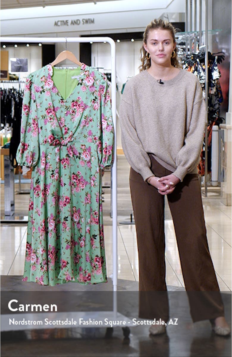 Floral Print Tie Front Long Sleeve Dress, sales video thumbnail