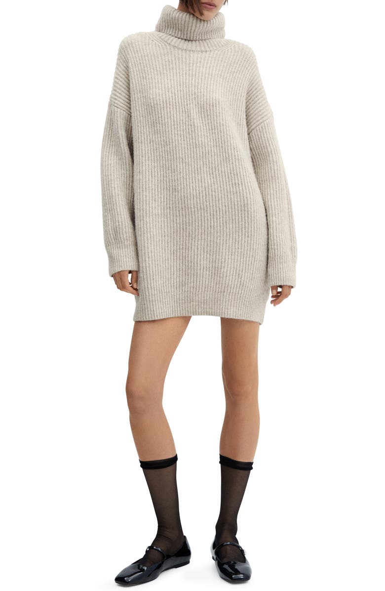 MANGO Turtleneck Long Sleeve Rib Sweater Dress, Main, color, 