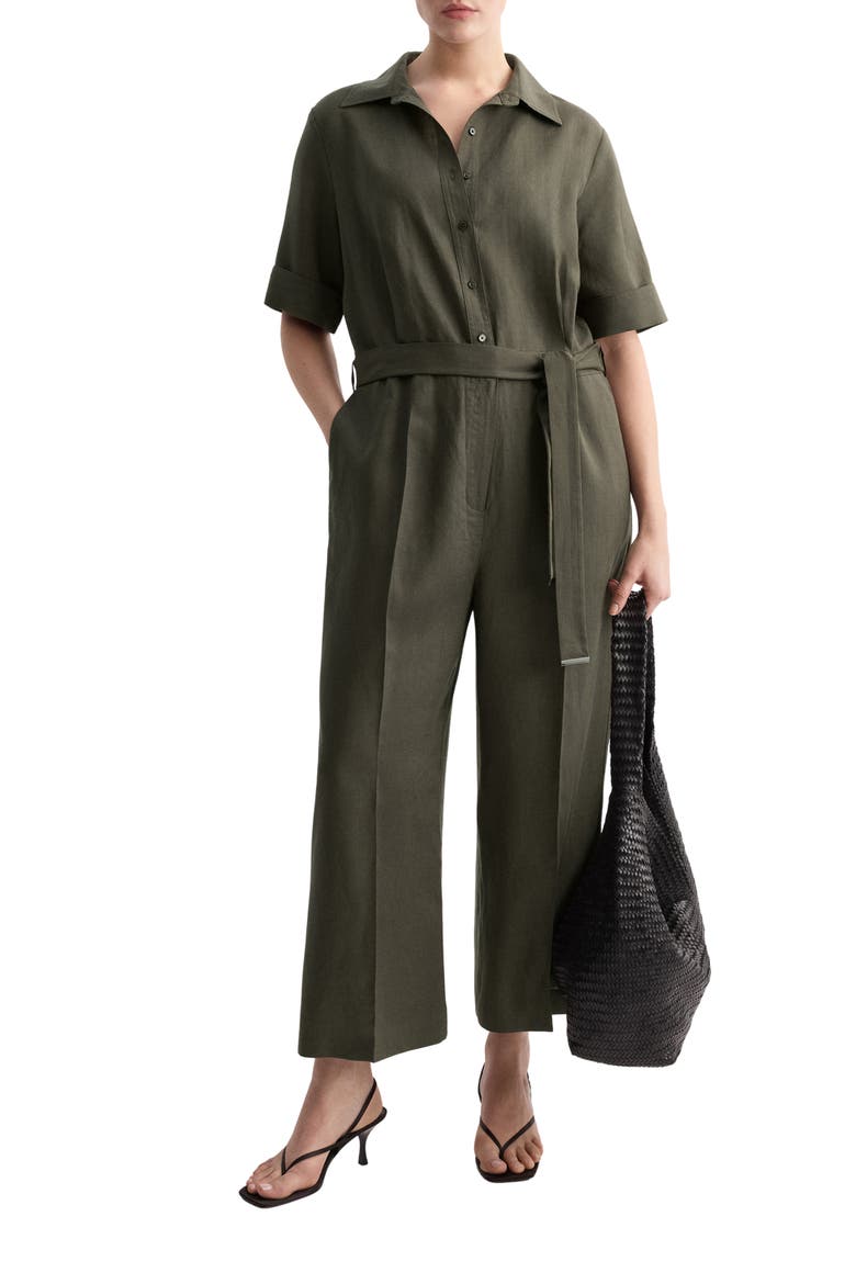 Lyocell Button-Up Jumpsuit, Main, color, KHAKI GREEN