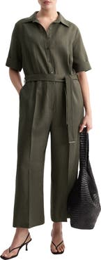 MANGO Lyocell Button-Up Jumpsuit