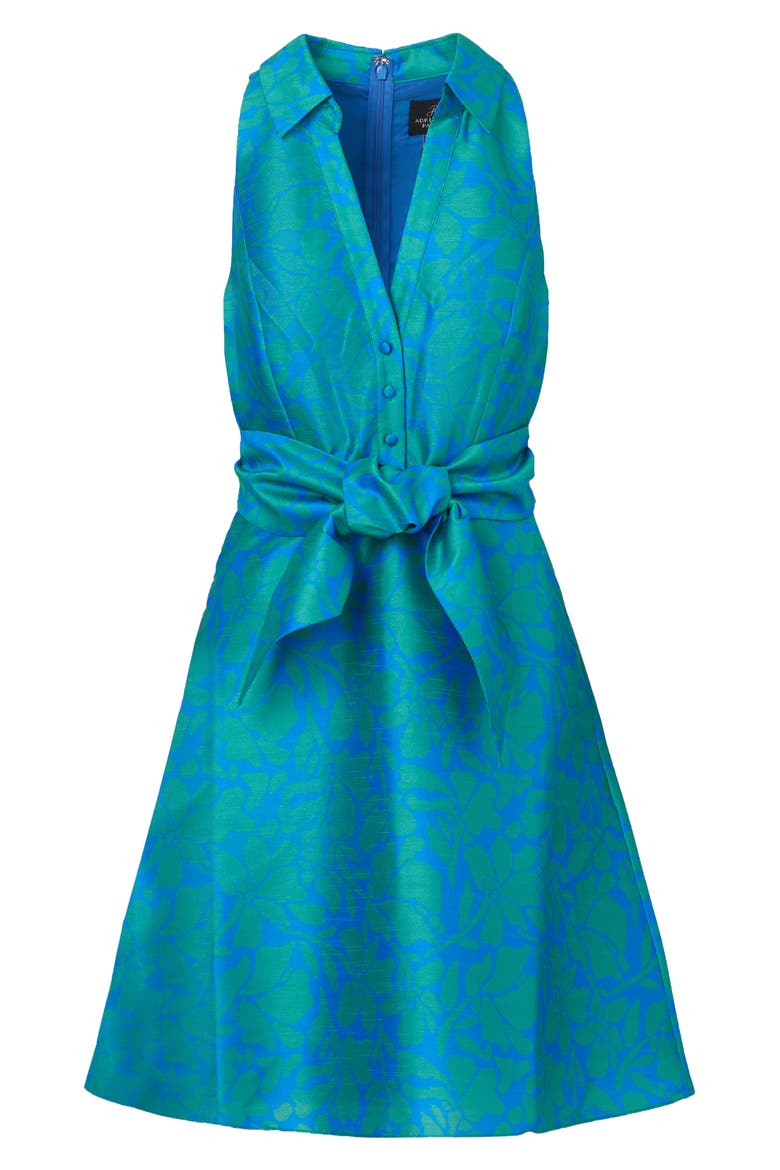 Floral Sleeveless Jacquard Fit & Flare Dress, Alternate, color, BLUE/ GREEN