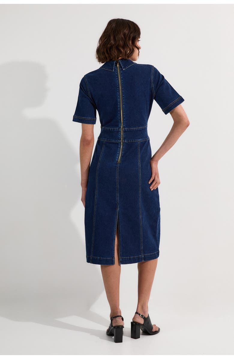 Karen Millen Trim Collared Denim Midi Dress, Alternate, color, Mid Wash