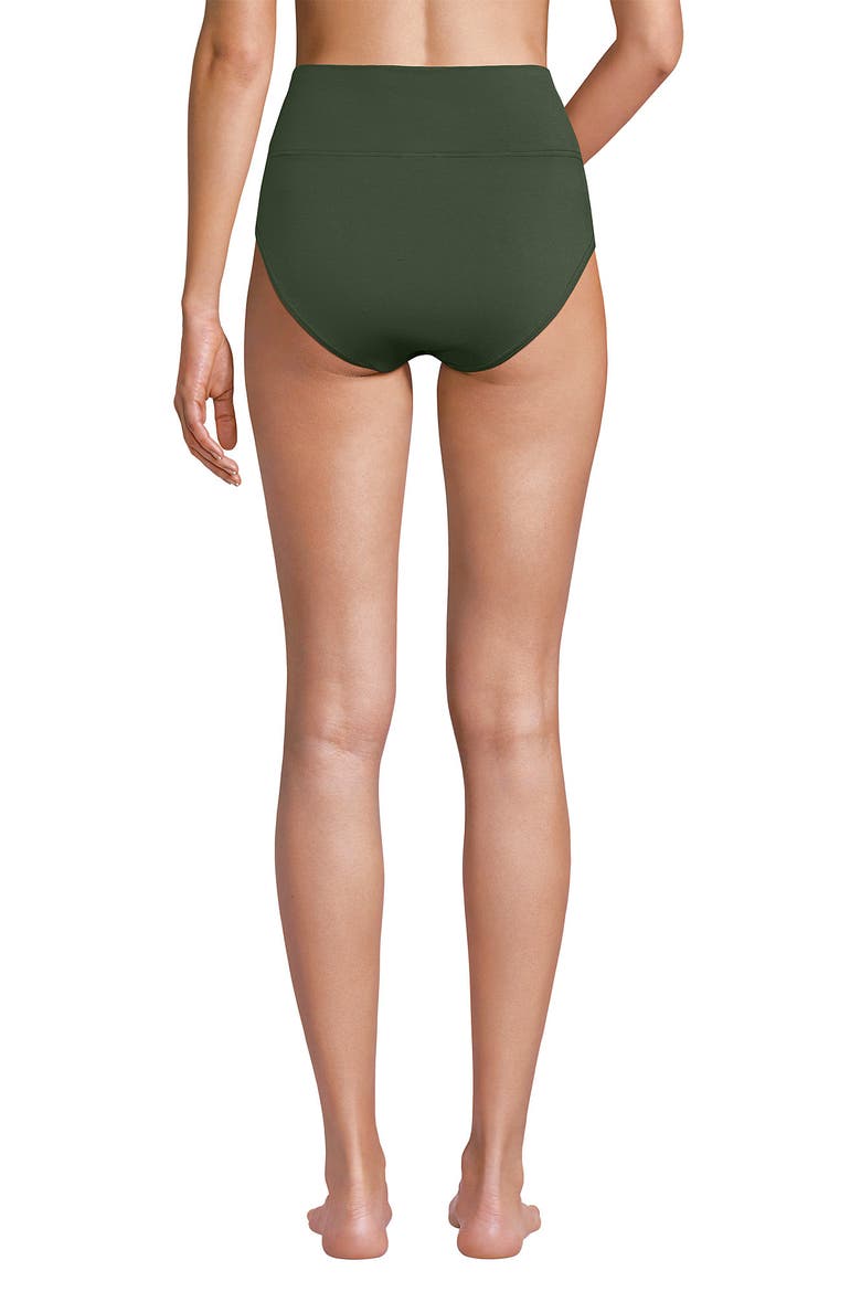 Chlorine Resistant Pinchless High Waisted Bikini Bottoms, Alternate, color, Rich Olive Green