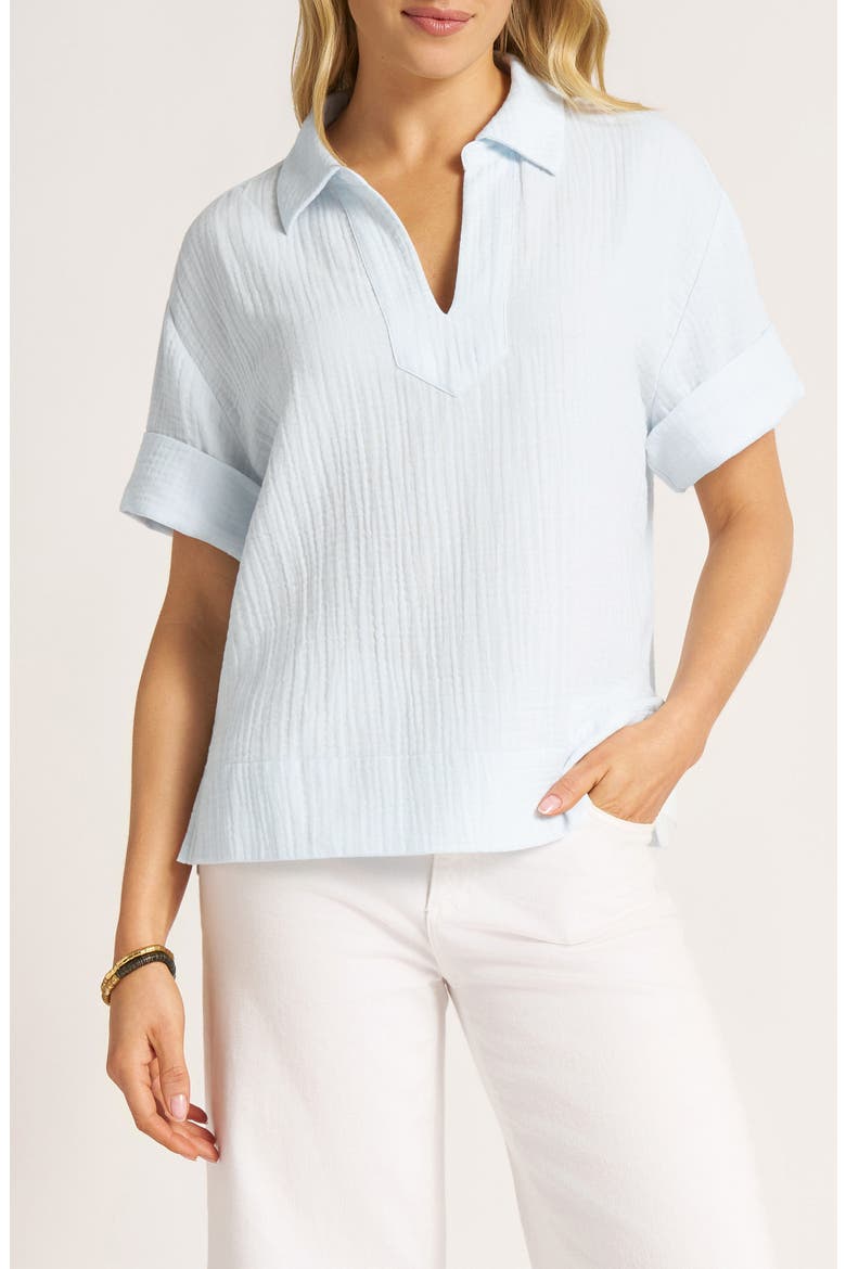 Adrienne Gauze Polo Top, Main, color, SKY
