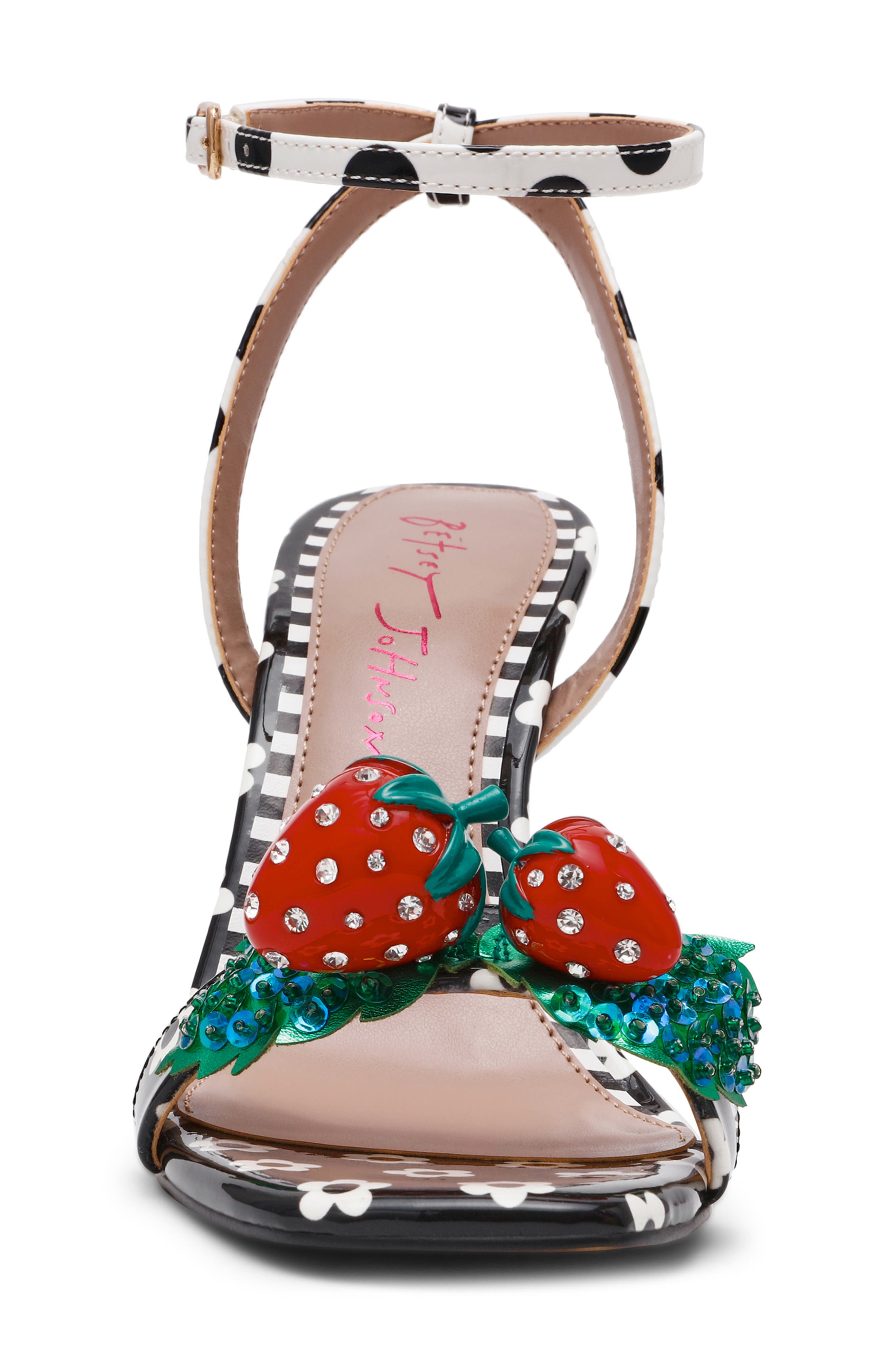 Betsey Johnson Addison Ankle Strap Sandal, Alternate, color, Black/ White Multi