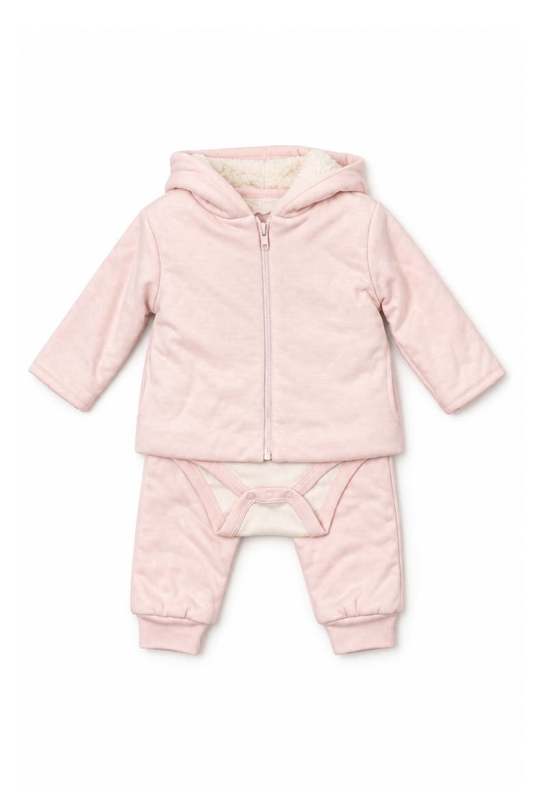Kids' 3-Piece Brushed Fleece Hoodie, Bodysuit & Pants Set, Main, color, OPEN PINK