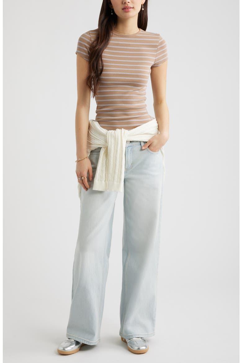 Stretch Cotton Blend Baby Tee, Alternate, color, BROWN F BLUE F LANA STRIPE