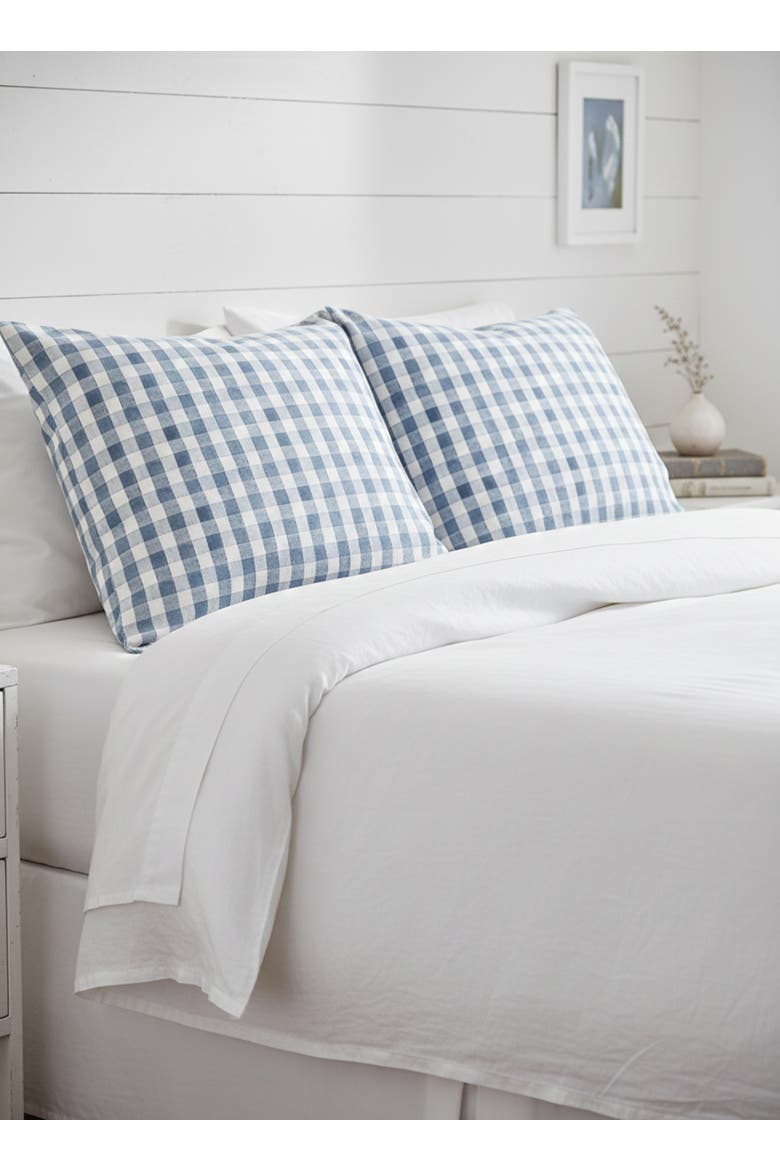 Gingham Linen Dutch Euro Pillow with Down Alternative Insert, Alternate, color, Chambray Blue