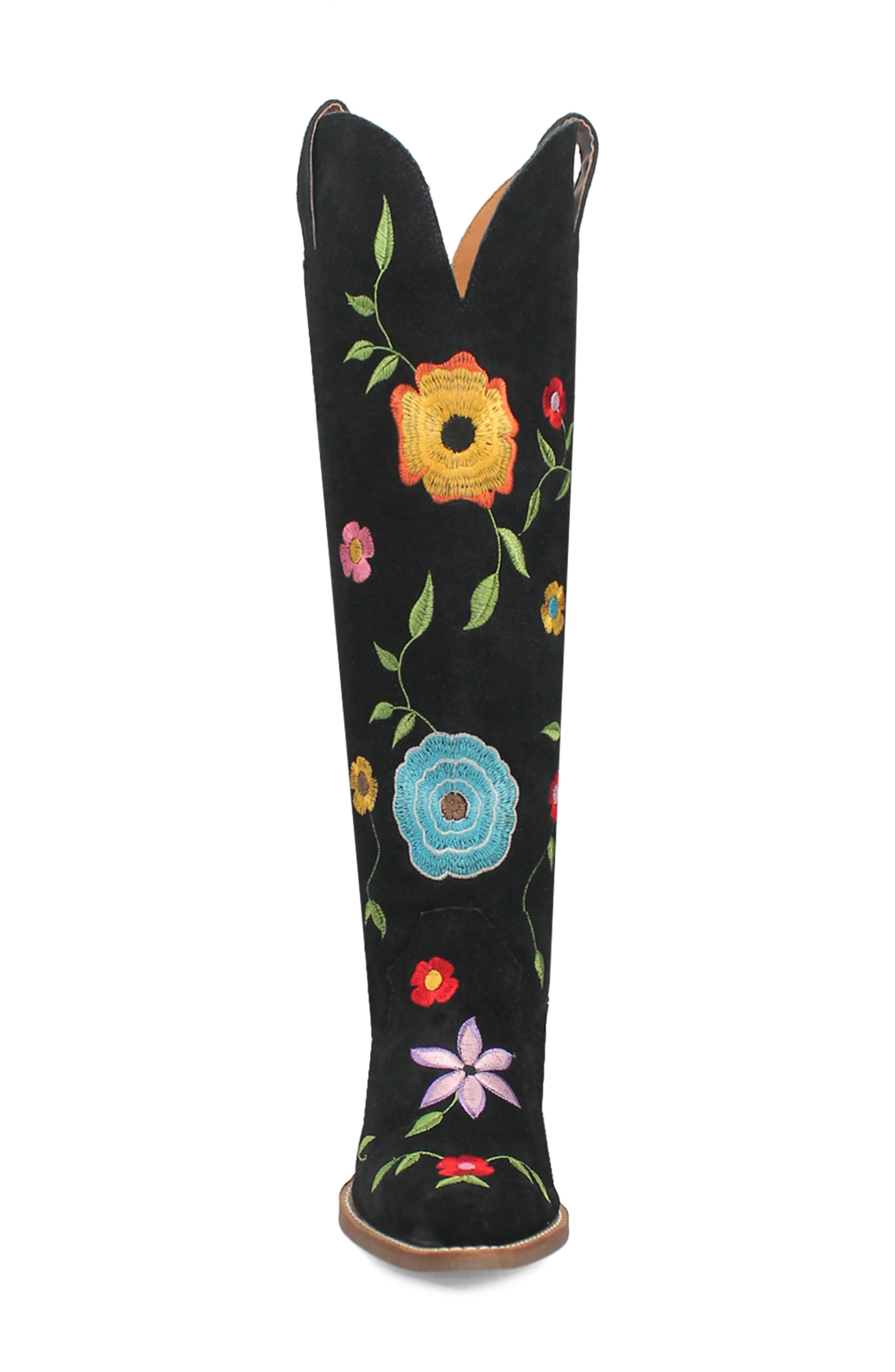 Dingo Flower Power Knee High Western Boot, Alternate, color, Black