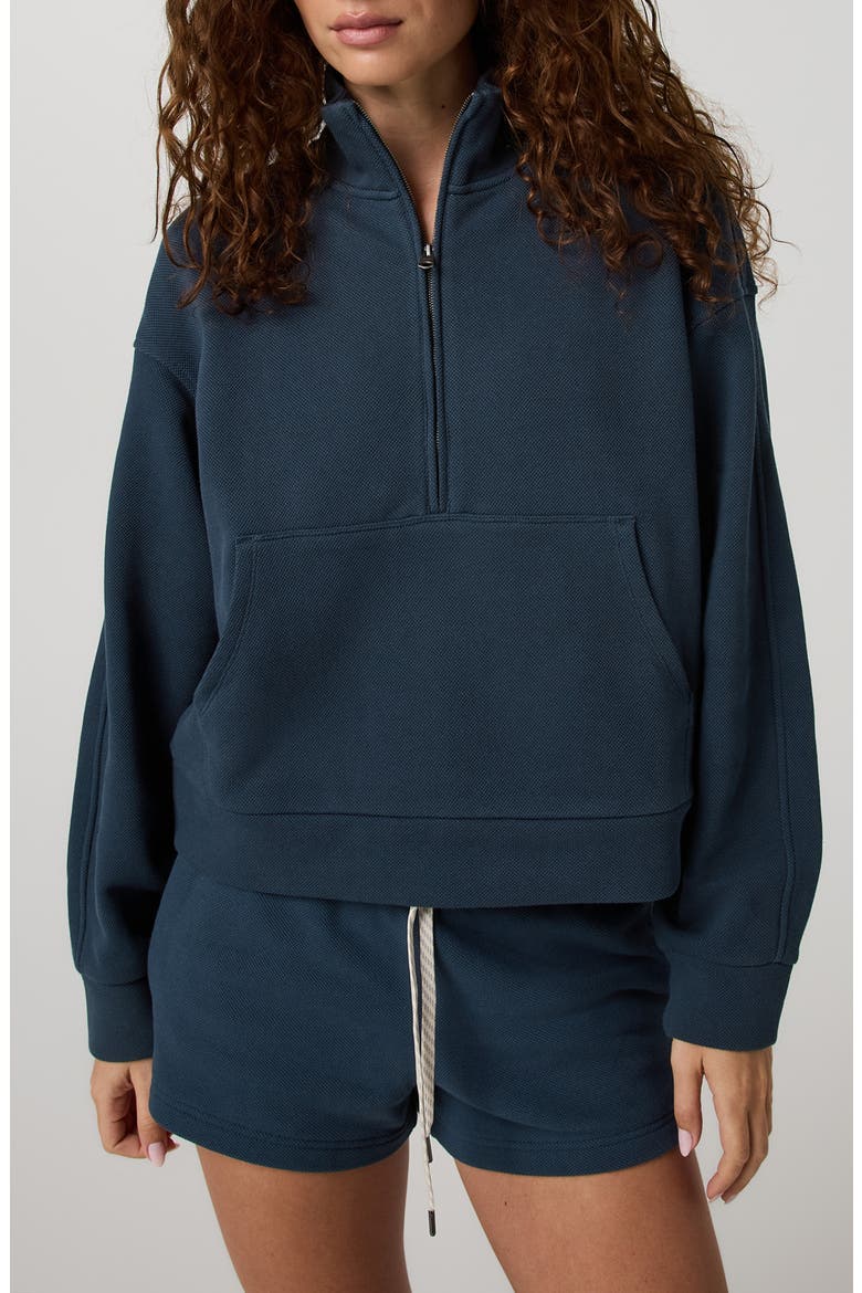 Piqué Half Zip Fleece Pullover, Main, color, OCEAN BLUE