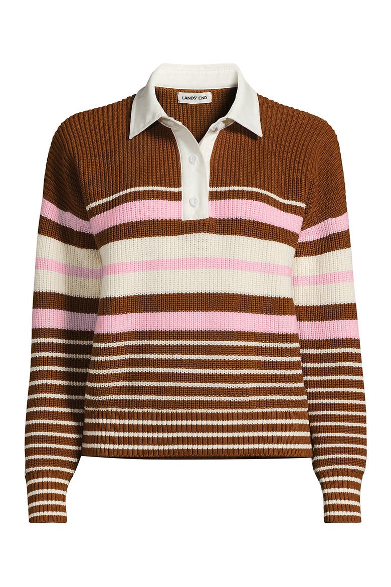 Drifter Rugby with Woven Collar Sweater, Alternate, color, Rich Ginger Multi Stripes