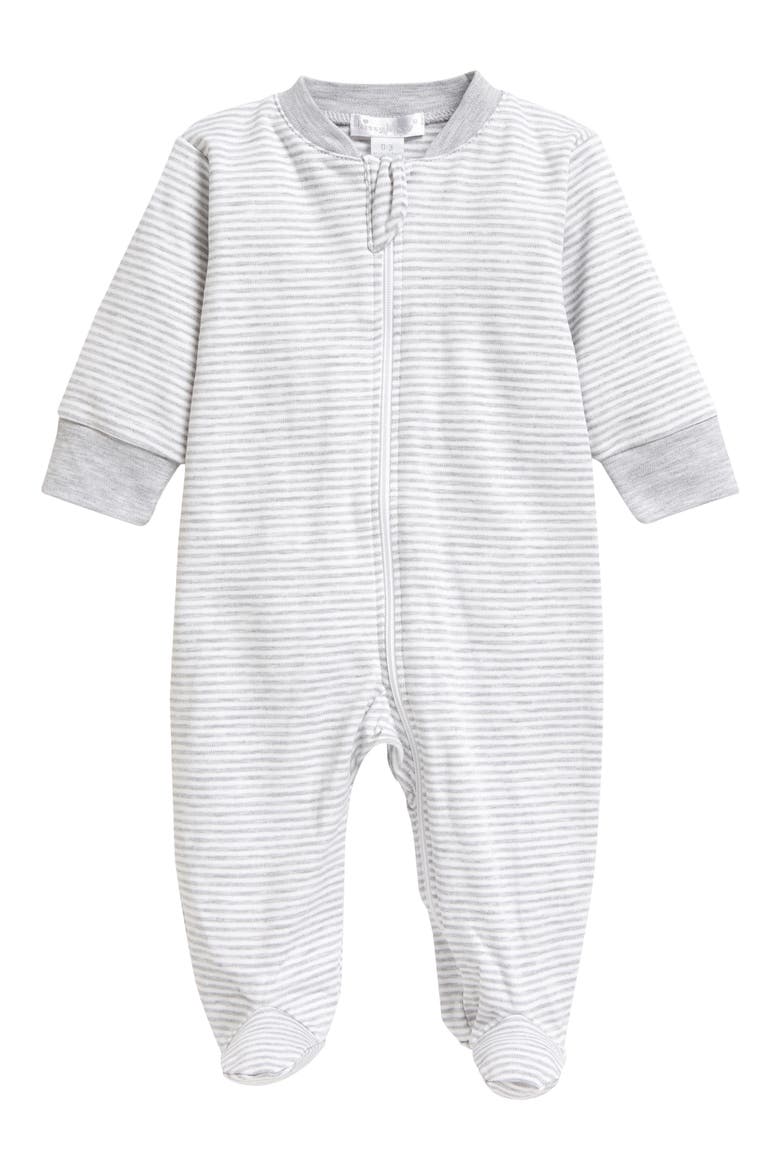 Stripe Pima Cotton Zip Footie, Main, color, GREY