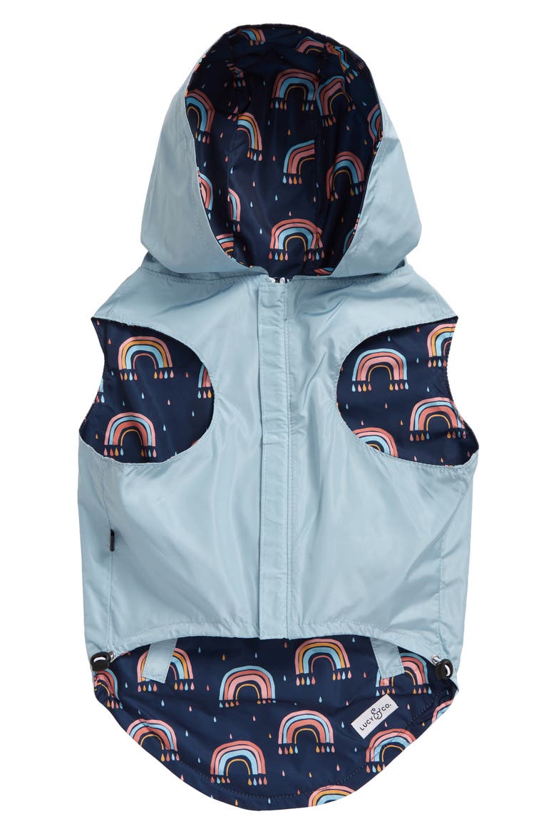 The Over the Rainbow Reversible Dog Raincoat, Alternate, color, NAVY