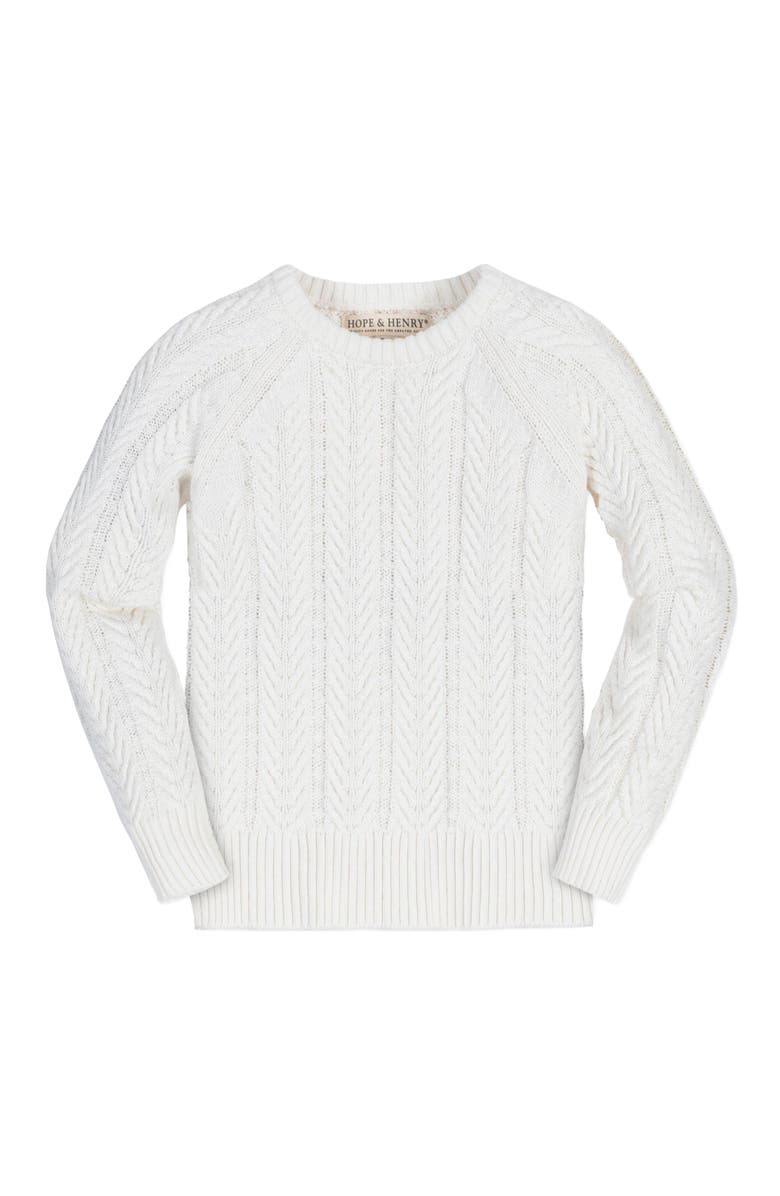 Hope & Henry Baby Girls' Organic Raglan Cable Sweater, Infant, Main, color, Soft White Leaf Cable