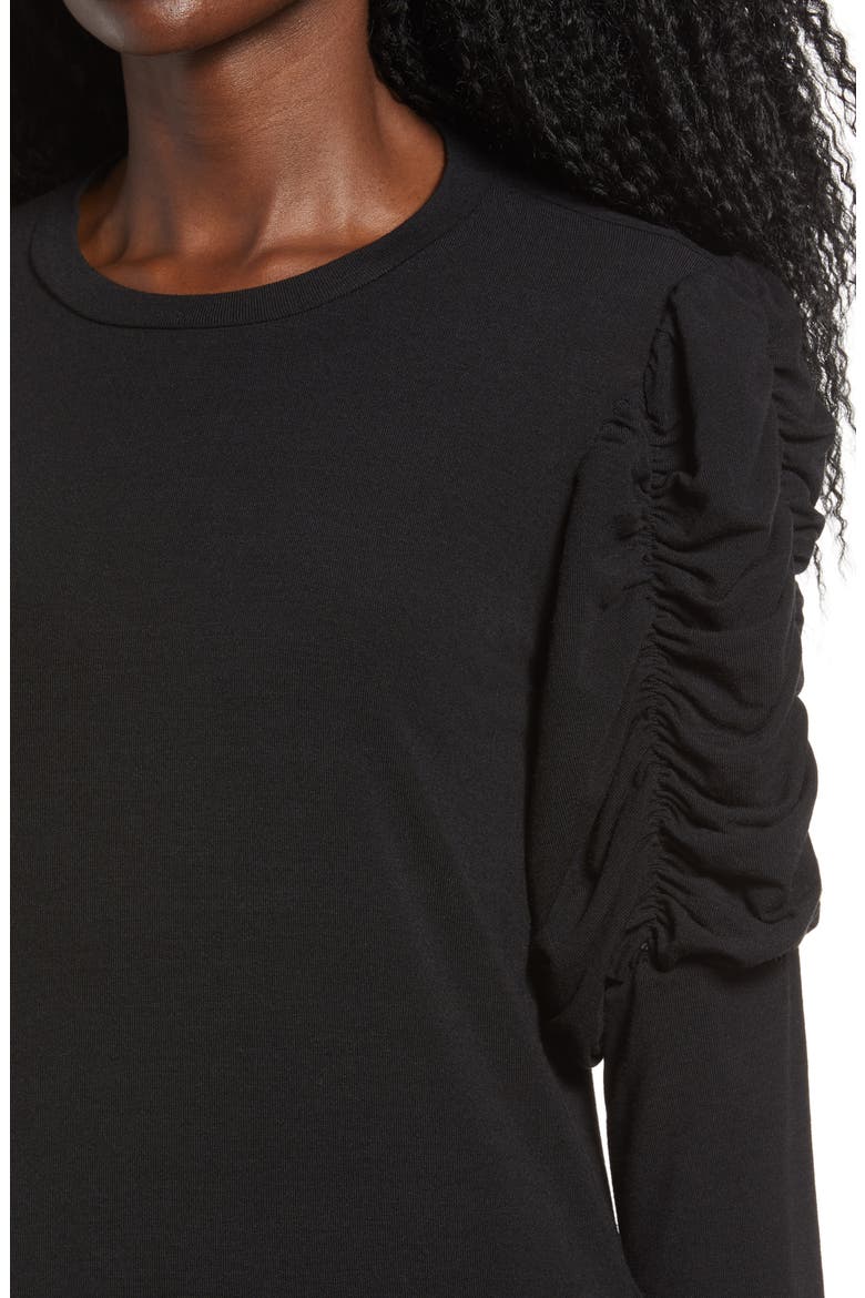Ruched Long Sleeve Top, Alternate, color, BLACK