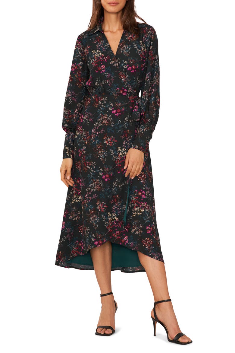 Floral Long Sleeve Wrap Shirtdress, Main, color, JUNE BUG
