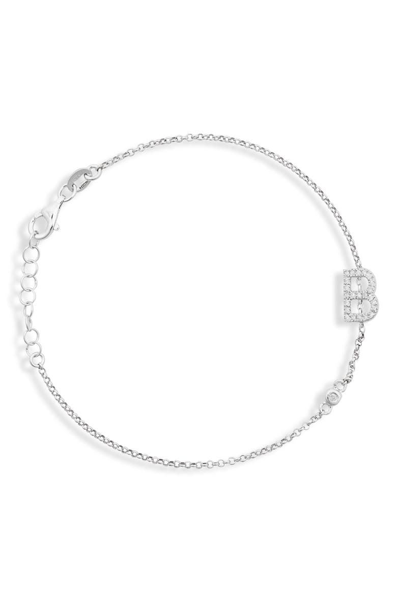 MESHMERISE Diamond Initial Bezel Bracelet, Main, color, White-B