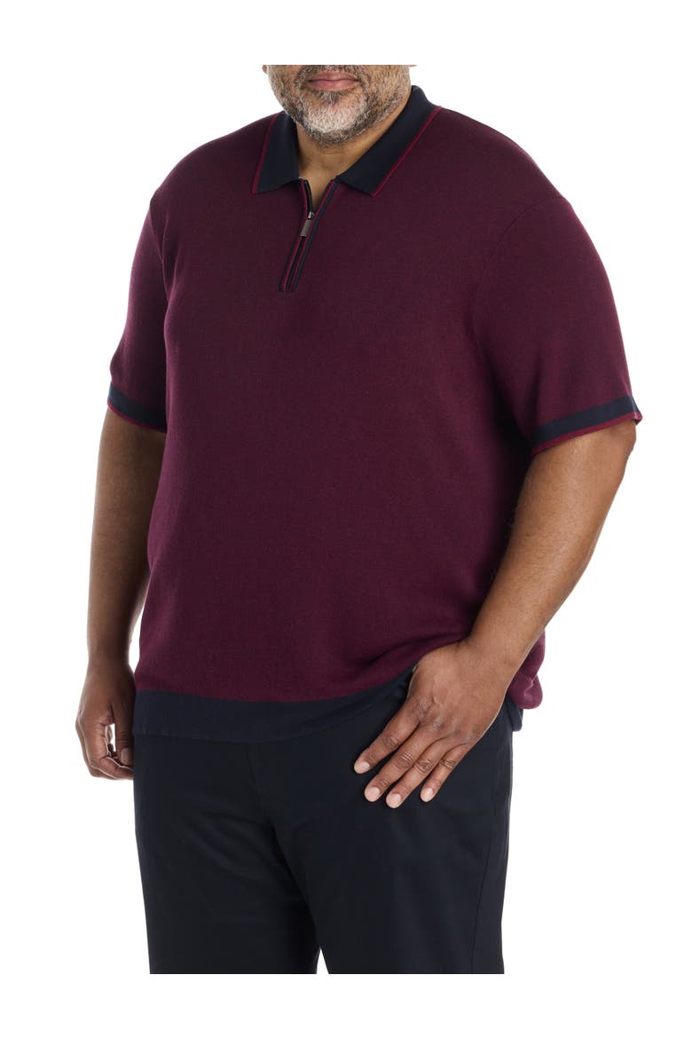 Big & Tall Colorblocked Stitched Sweater Polo, Main, color, ZINFANDEL