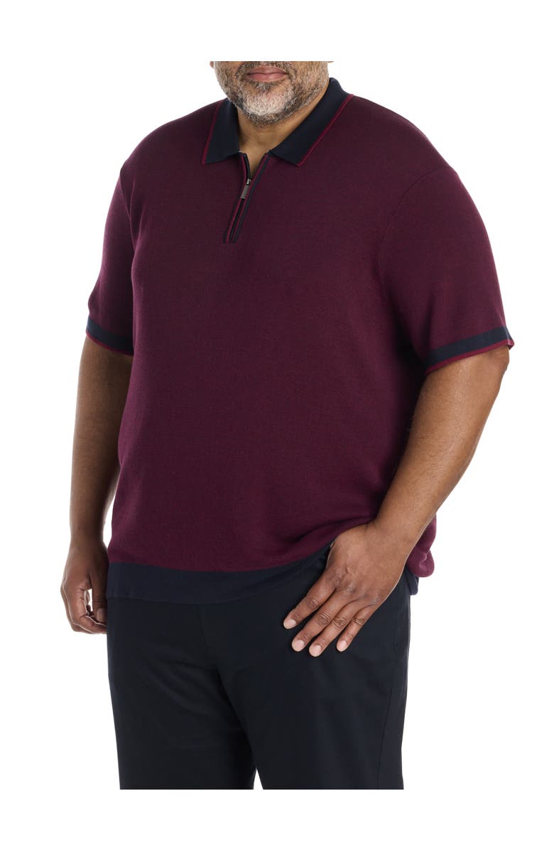Perry Ellis Big & Tall Colorblocked Stitched Sweater Polo, Main, color, Zinfandel