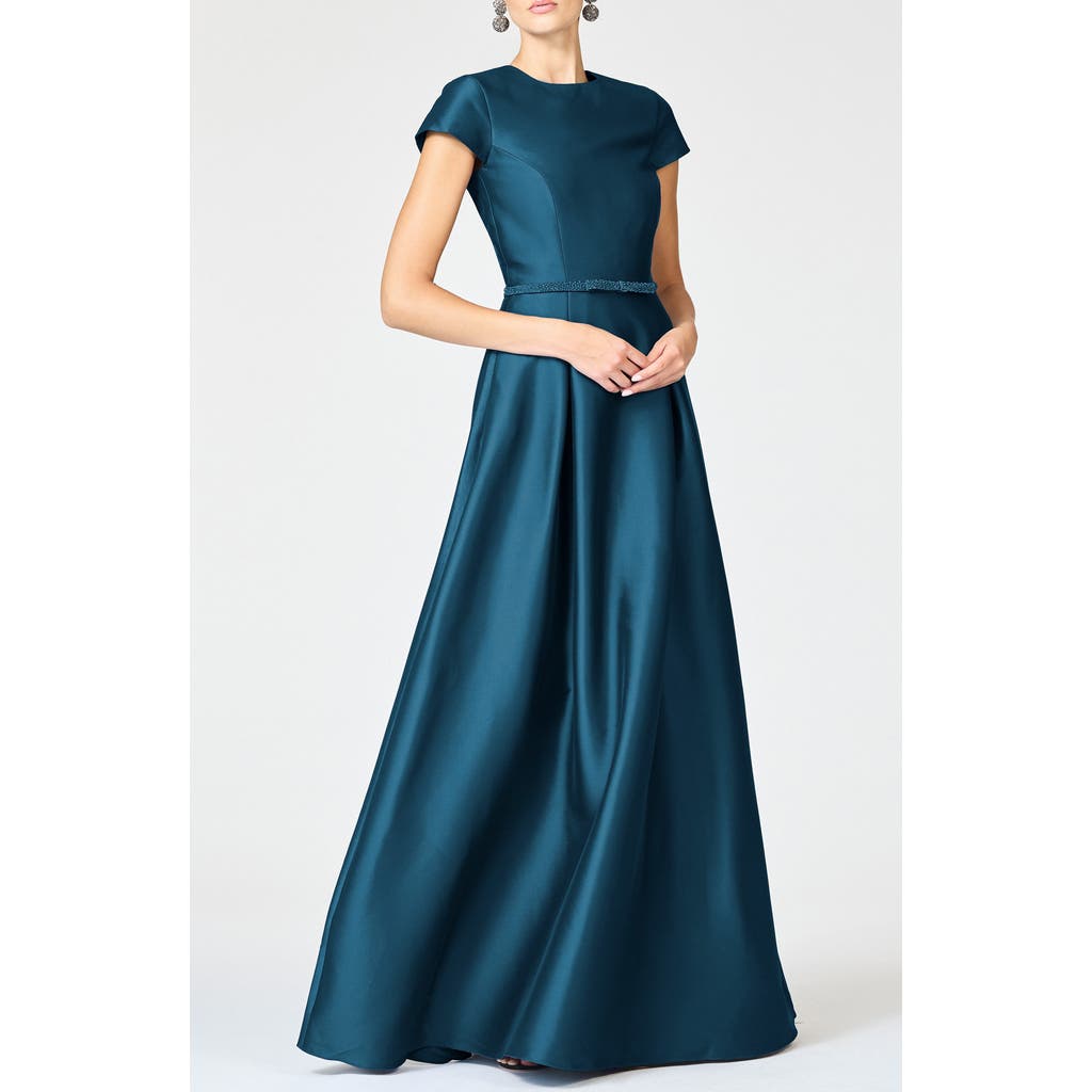 Sachin & Babi Blythe Box Pleat Belt Gown In Green