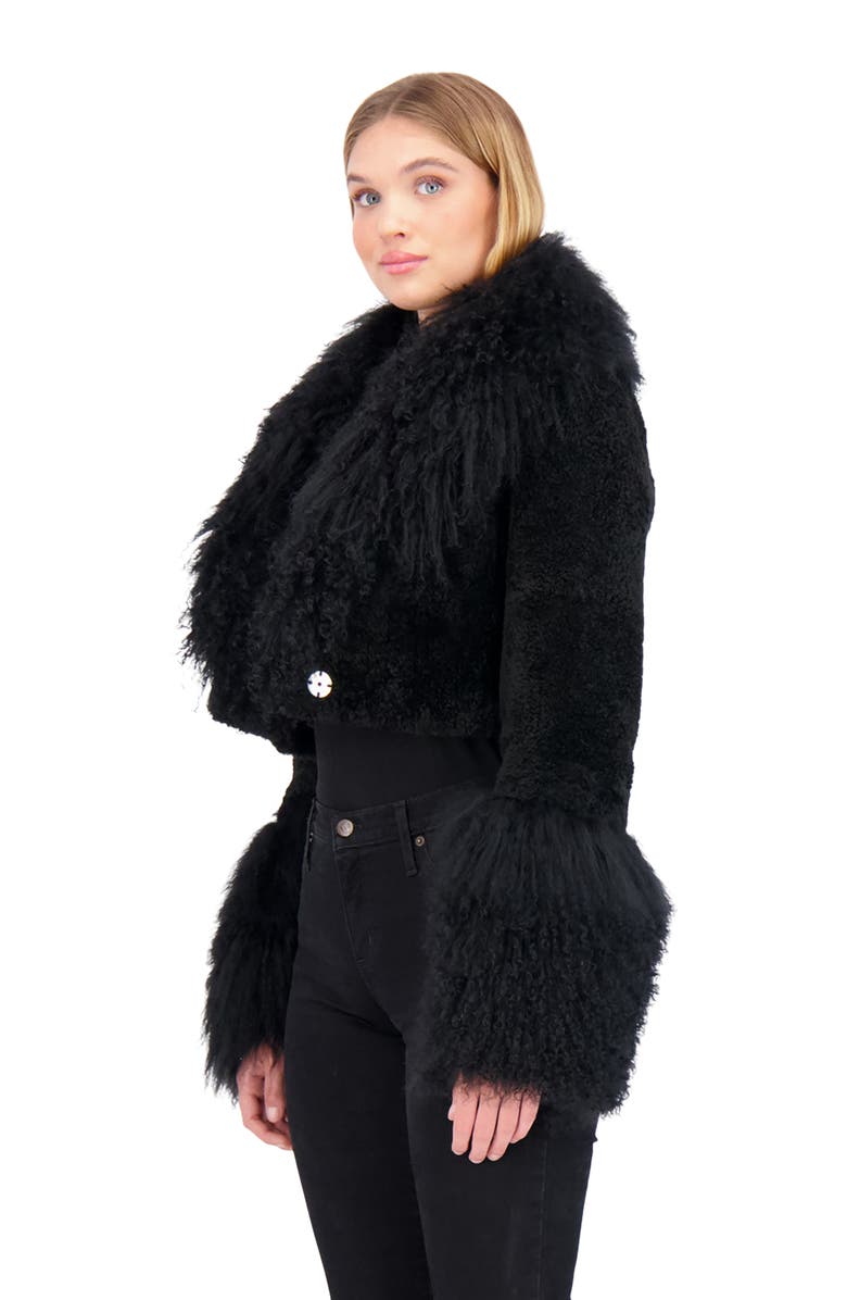 GORSKI Sheared Cashmere Goat Bolero With Mongolian Goat Collar & Cuffs, Alternate, color, Black