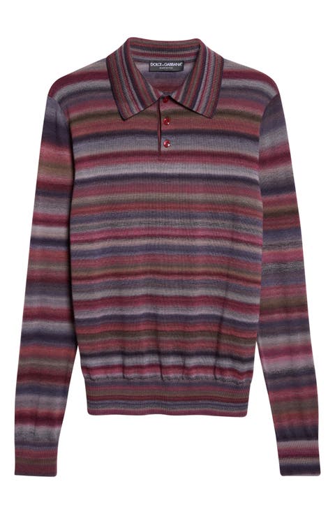 Mélange Stripe Wool Polo Sweater