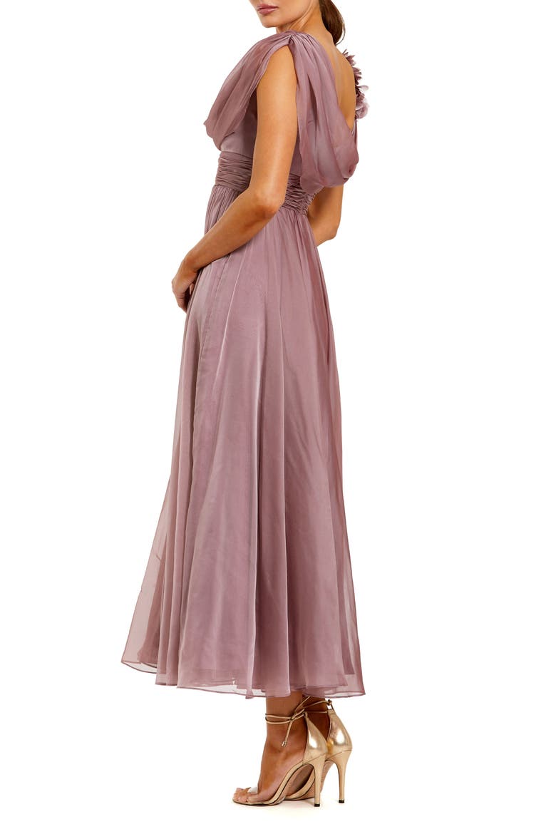 Chiffon Cowl Neck 3D Flower Midi Dress, Alternate, color, Antique Rose
