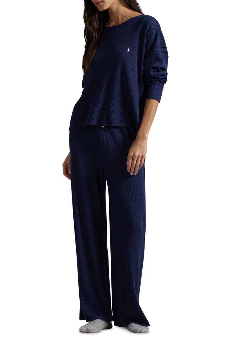 Stretch Cotton Blend Thermal Pajamas, Main, color, NAVY
