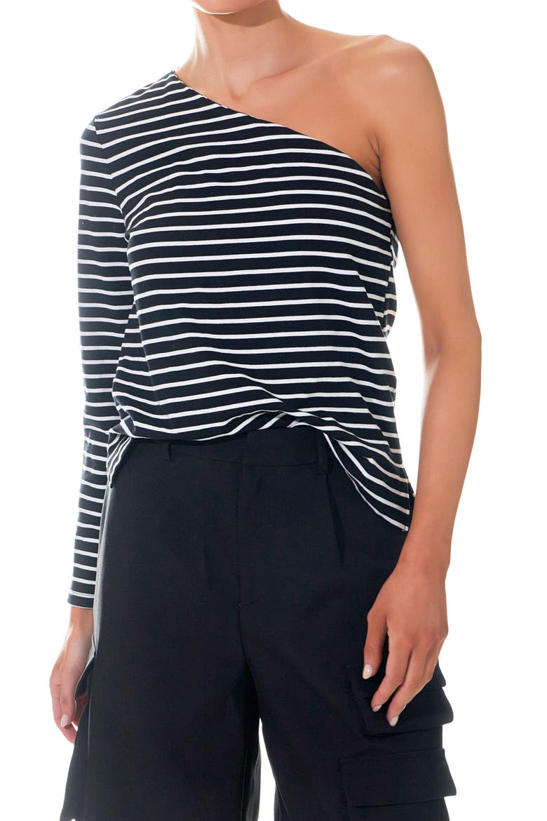 Stripe One-Shoulder Asymmetric Top, Alternate, color, BLACK/ WHITE