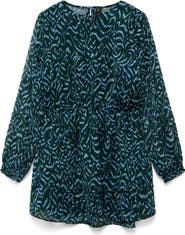 MANGO Abstract Print Long Sleeve Chiffon Minidress