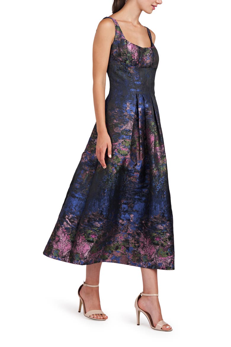 June Floral Jacquard Cocktail Midi Dress, Alternate, color, DARK NAVY
