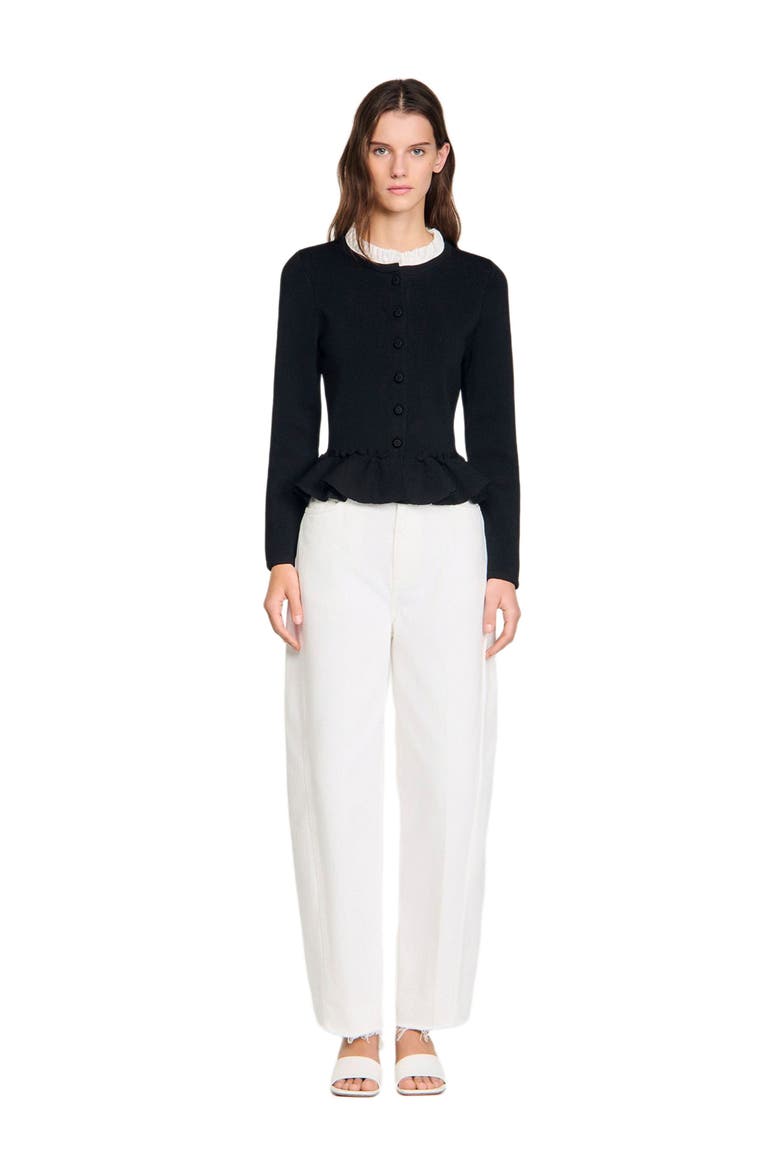 Removable collar peplum cardigan, Alternate, color, Black