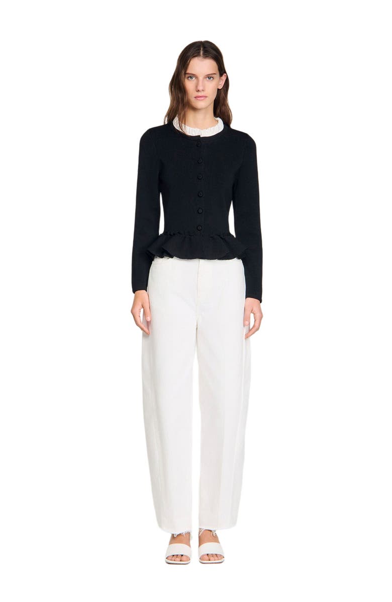 SANDRO Removable collar peplum cardigan, Alternate, color, Black