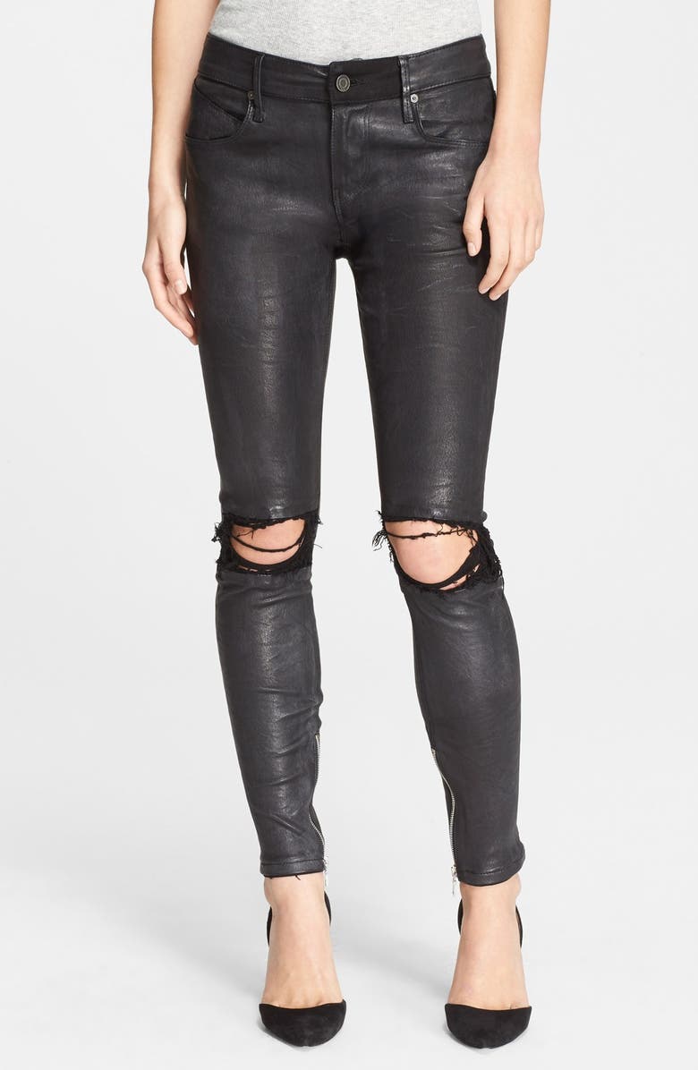 RtA 'Dylan' Destroyed Leather Skinny Pants, Main, color, 
