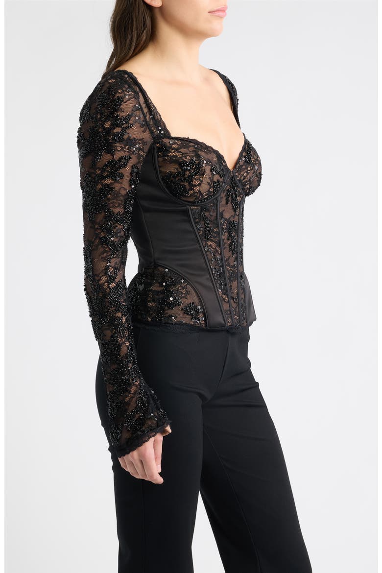 Charelle Embellished Lace Corset Top, Alternate, color, BLACK