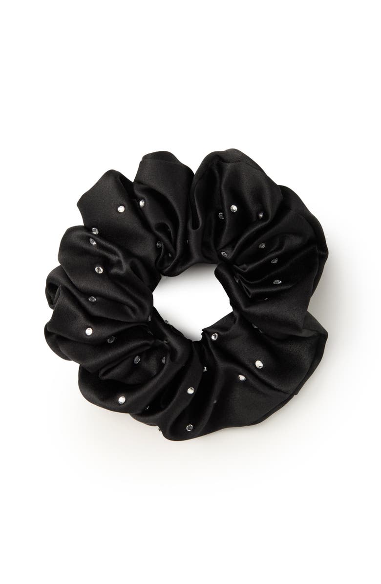 OLAH Crystal Twinkle Silk Scrunchie, Main, color, Black