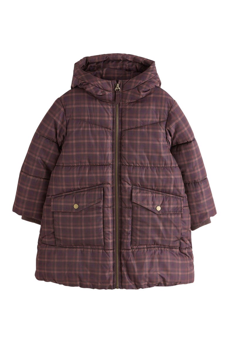 Kids' Check Longline Puffer Jacket, Main, color, RED