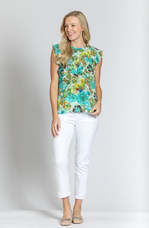 Apny Floral Print Flutter Sleeve Top In Green Multi