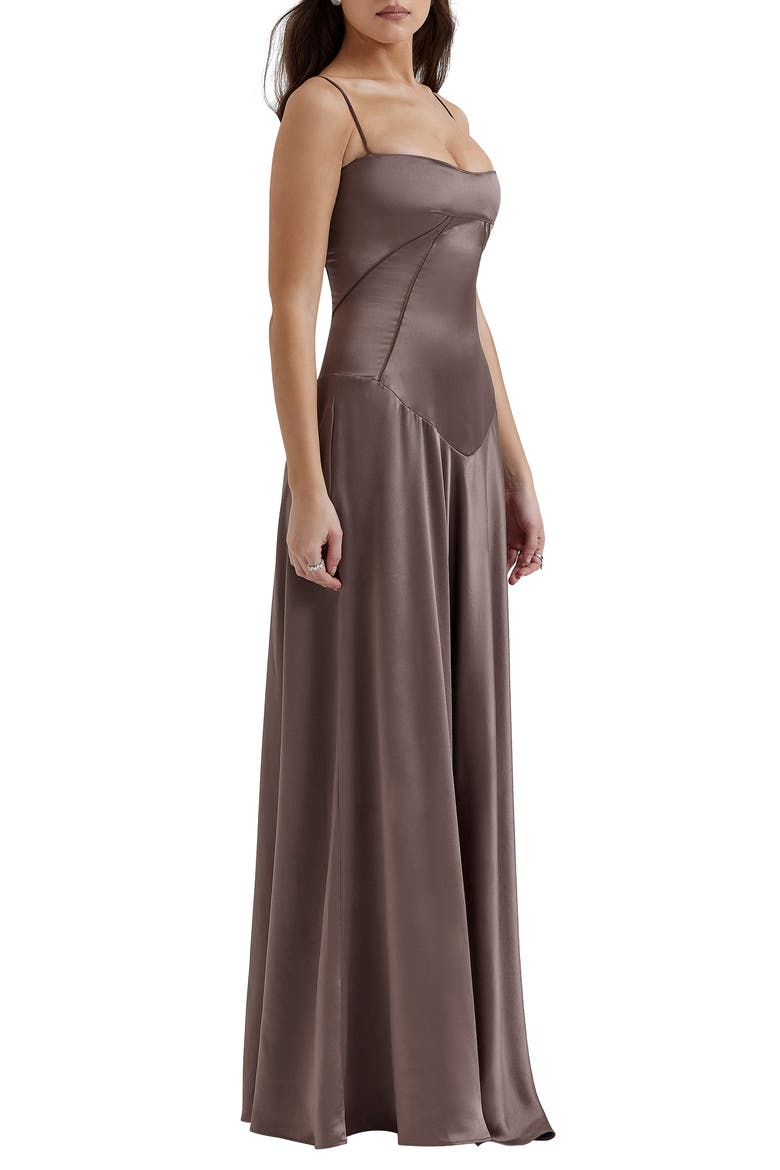 Anabella Lace-Up Satin Gown, Alternate, color, PEBBLE GREY