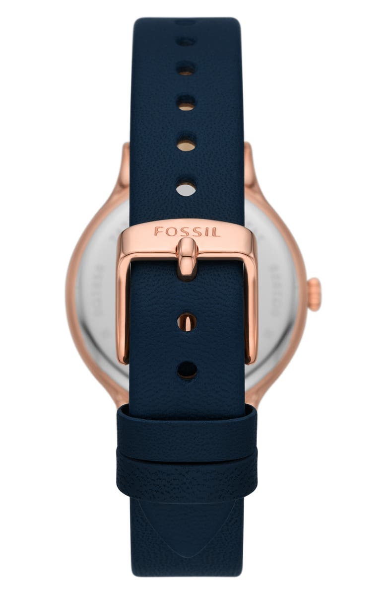 Fossil Laney Three-Hand Rose Gold-Tone Leather Watch, 34mm, Alternate, color,